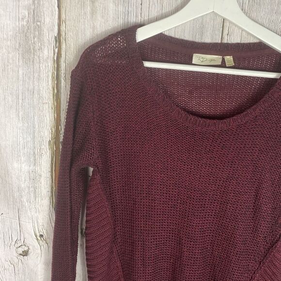 RD Style Knit Hi Low Crewneck Sweater Size M Burgundy 28 - Picture 2 of 9